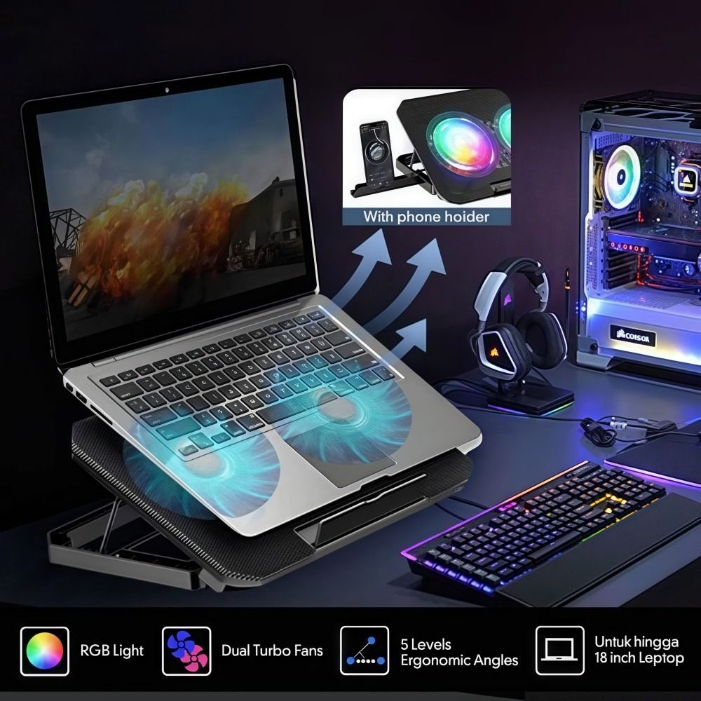 Two Fan Laptop Cooler RGB with - Laptop Accessories Cooling Pad recension och pris